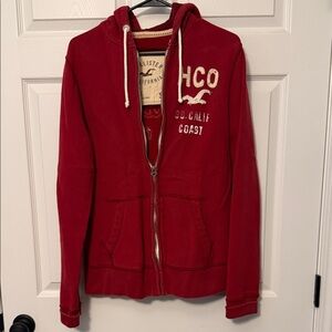Hollister Deep Red Full-Zip Hoodie with HCO Logo